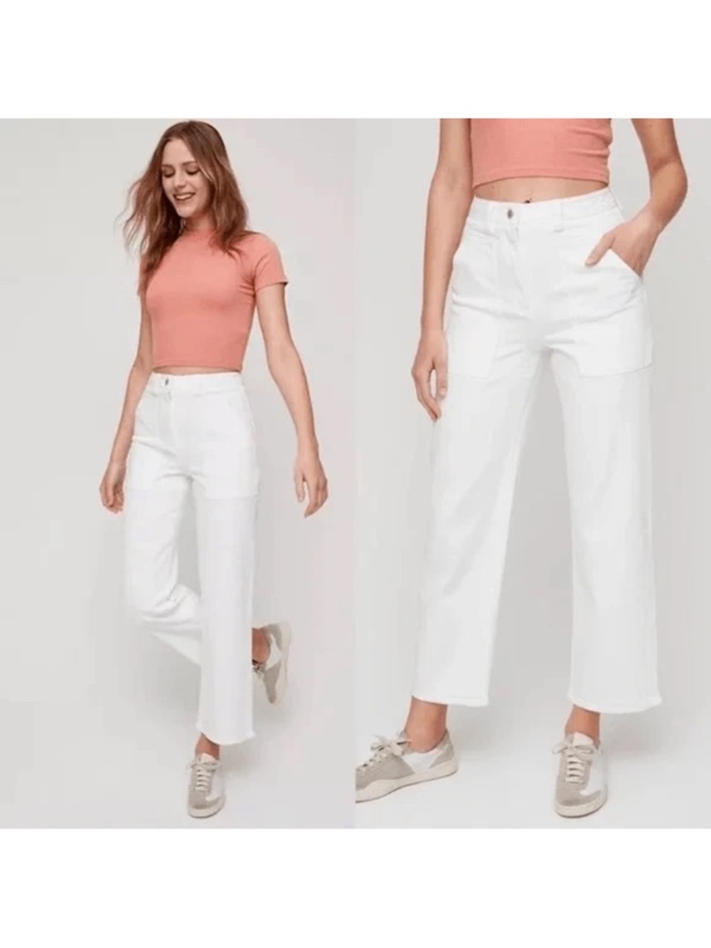 We the free Aritzia crop  Wide-Leg White Jeans size 6